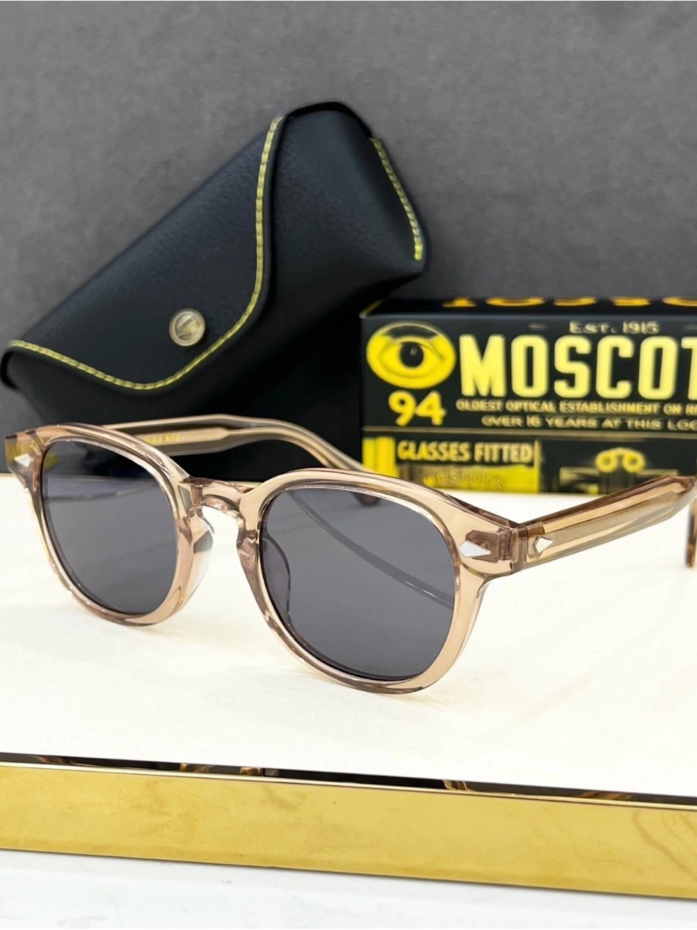 Moscot Sunglasses - Translucent Blush Frame with Gray Lenses